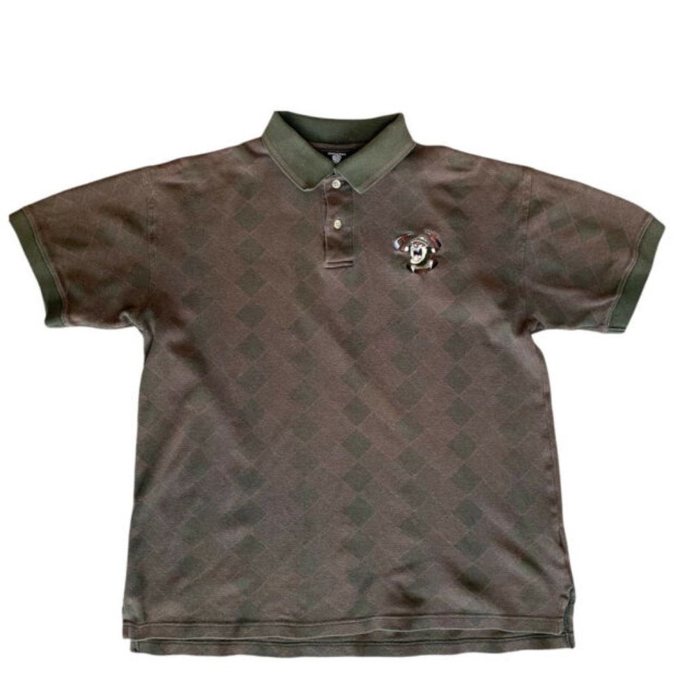 Vtg Tasmanian Devil Taz Polo Shirt Argyle Warner Brothers Men’s Medium *flaw
